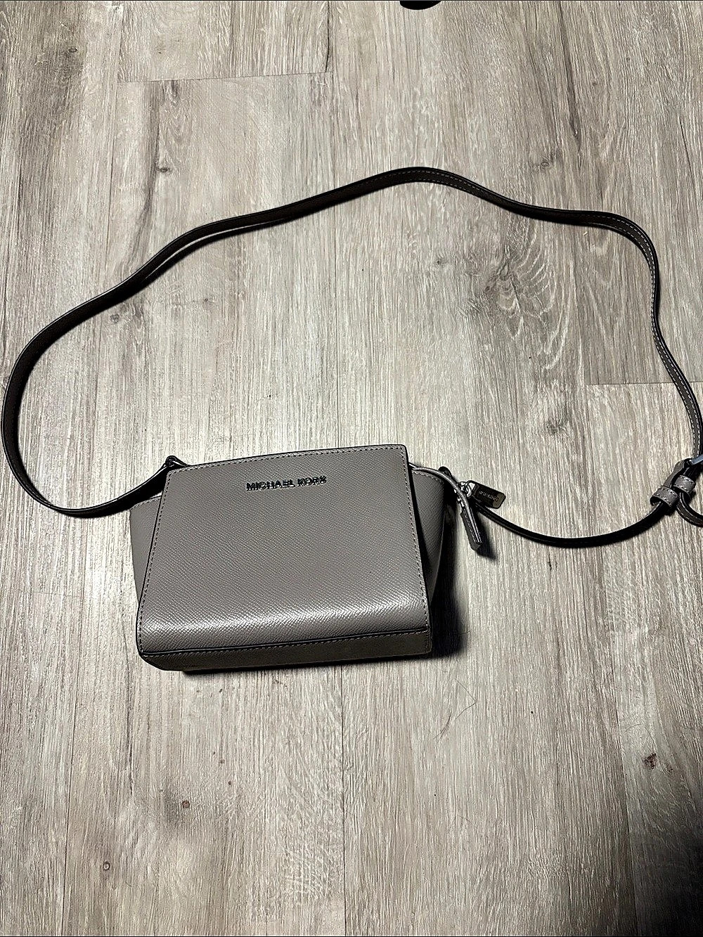 Michael Kors Selma Mini Saffiano Leather Crossbody Gray Bag